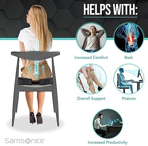 Samsonite Memory Foam Seat Cushion – Ergonomic Cushion for Office Chair, Tailbone Pressure Pad, Coccyx Support for Sciatica, Supportive Seat for Car, Desk, and Gaming Chairs, Black - Image 5