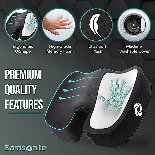 Samsonite Memory Foam Seat Cushion – Ergonomic Cushion for Office Chair, Tailbone Pressure Pad, Coccyx Support for Sciatica, Supportive Seat for Car, Desk, and Gaming Chairs, Black - Image 7