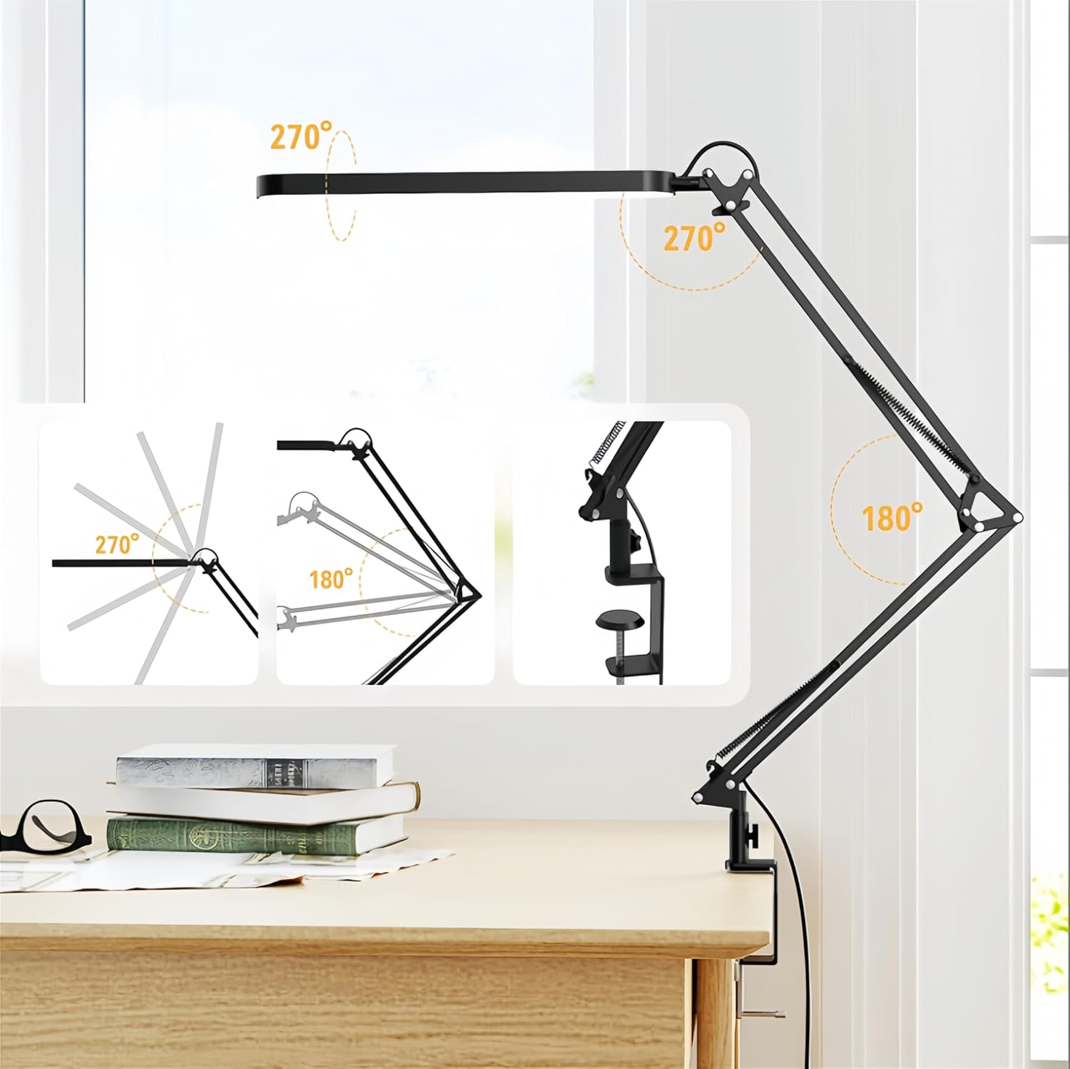 SKYLEO Led Desk Lamp - Desk Light for 31.5" Tall - 5 Color Modes X 11 Brightness Levels - Adjustable Swing Arm - Timmer & Memory Function - 12W Lamp for Desk - Black - Image 4