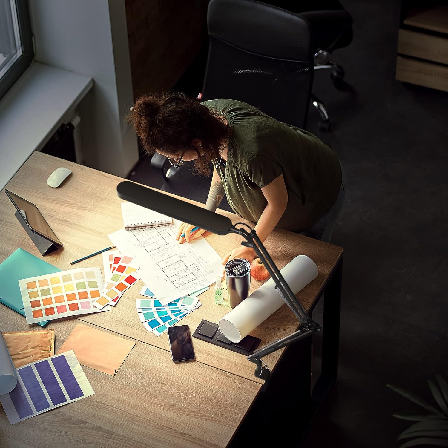 SKYLEO Led Desk Lamp - Desk Light for 31.5" Tall - 5 Color Modes X 11 Brightness Levels - Adjustable Swing Arm - Timmer & Memory Function - 12W Lamp for Desk - Black - Image 7